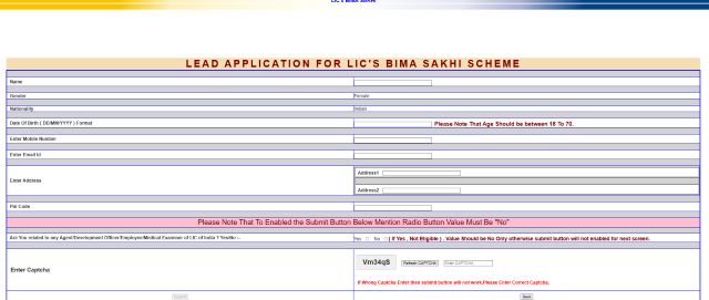 LIC bima sakhi Yojana application form